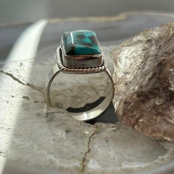 Sterling Silver Southwestern Style Malachite Chrysocolla Bar Ring S 10 For Women - Picture 4 of 10